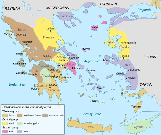 Map of Ancient Greek dialects.