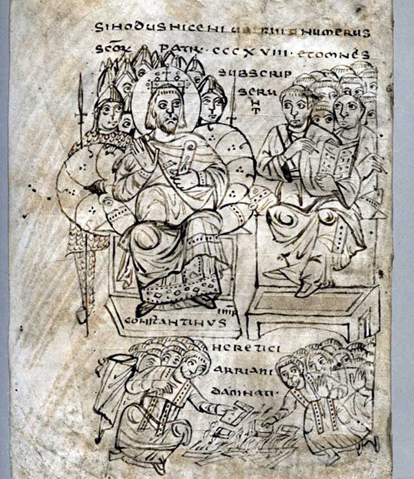 Illustration showing Constantine I during Nicea Council.