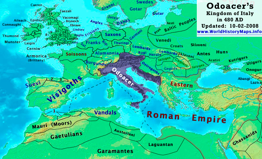 Map of Germanic tribes in 480 AD created by Thomas Lessman