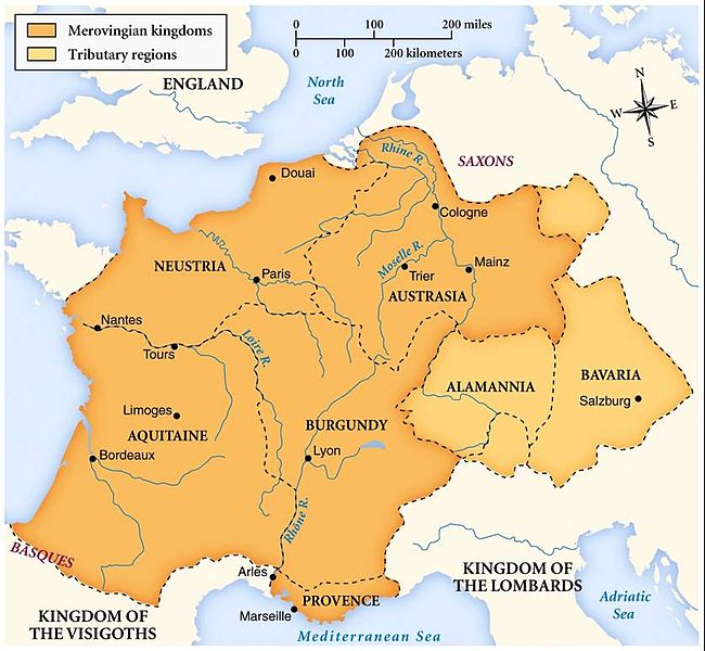 Map of Merovingian dynasty. 