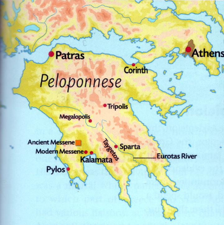 Map of Peloponnese and Sparta
