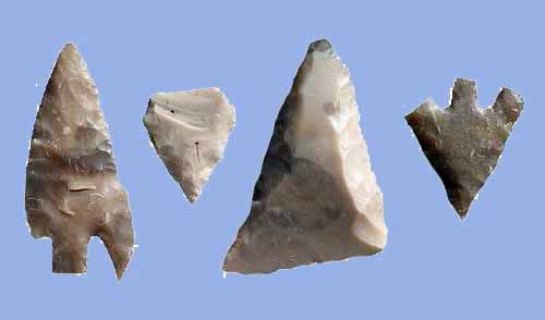 Different types of microliths, mesolithic weapons. 