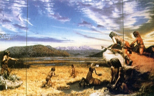 Example of hunting scene in Old stone age.