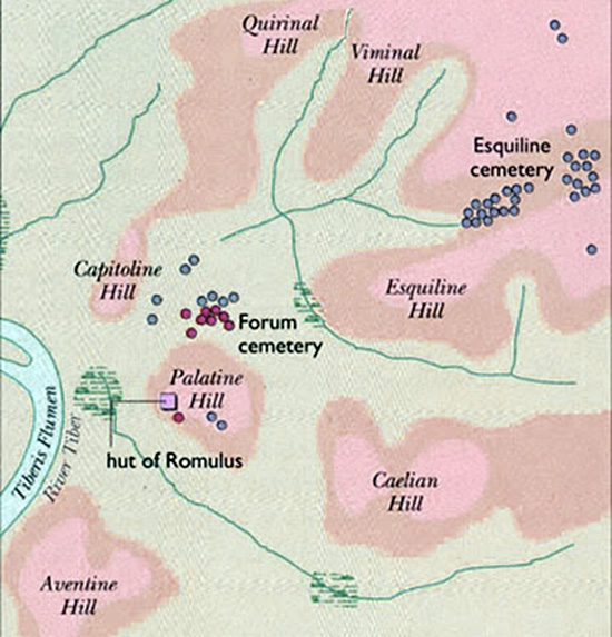 Map showing 7 hills of Rome