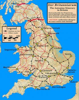 Map of Roman Britannia with possible trade routes. 