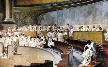 Interpretation of Cicero speech in senate against Catiline. Fresco in Madam Palace by Maccari, César