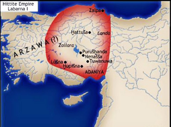 Hittite map around 1600 BC.