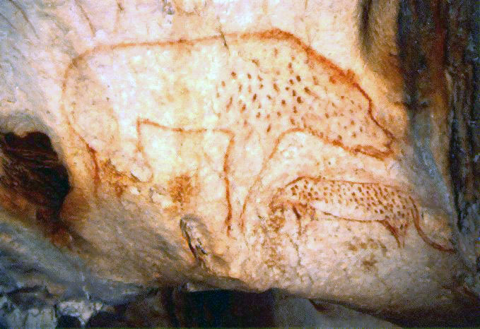 Image of Hyenes made by paleolithic man found in French cave.