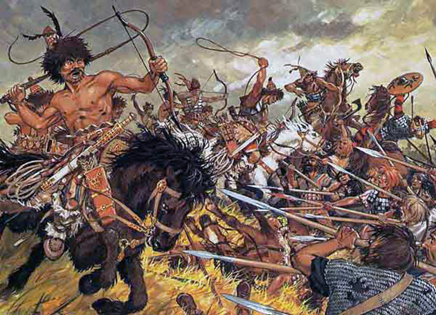 Illustration showing the Huns in battle