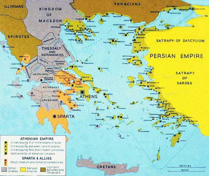 Peloponnesian League and Second Athens league around 377-355 BC