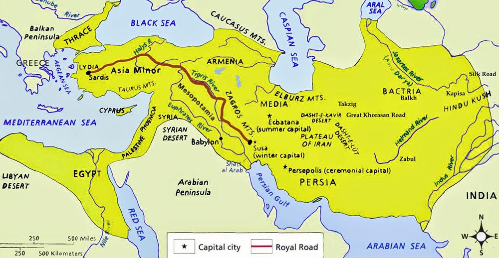 Royal road of the Persian empire arround VI century BC.