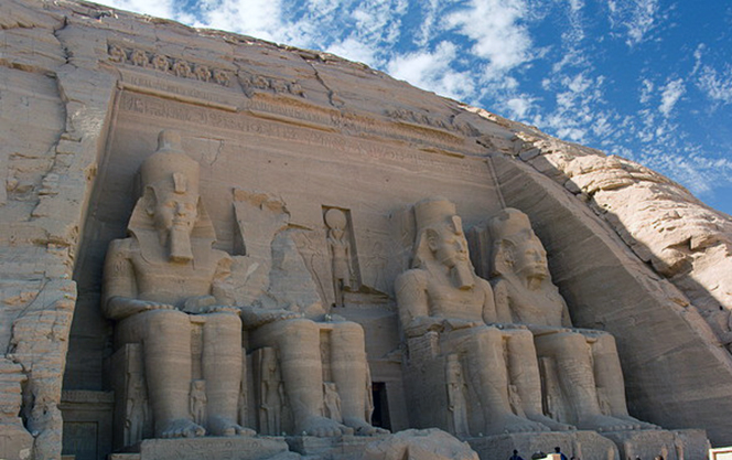 Ramses II colossi in front of Temple.