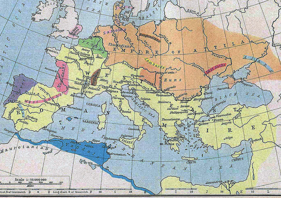 Map of Roman and Hunnic Empire 450AD