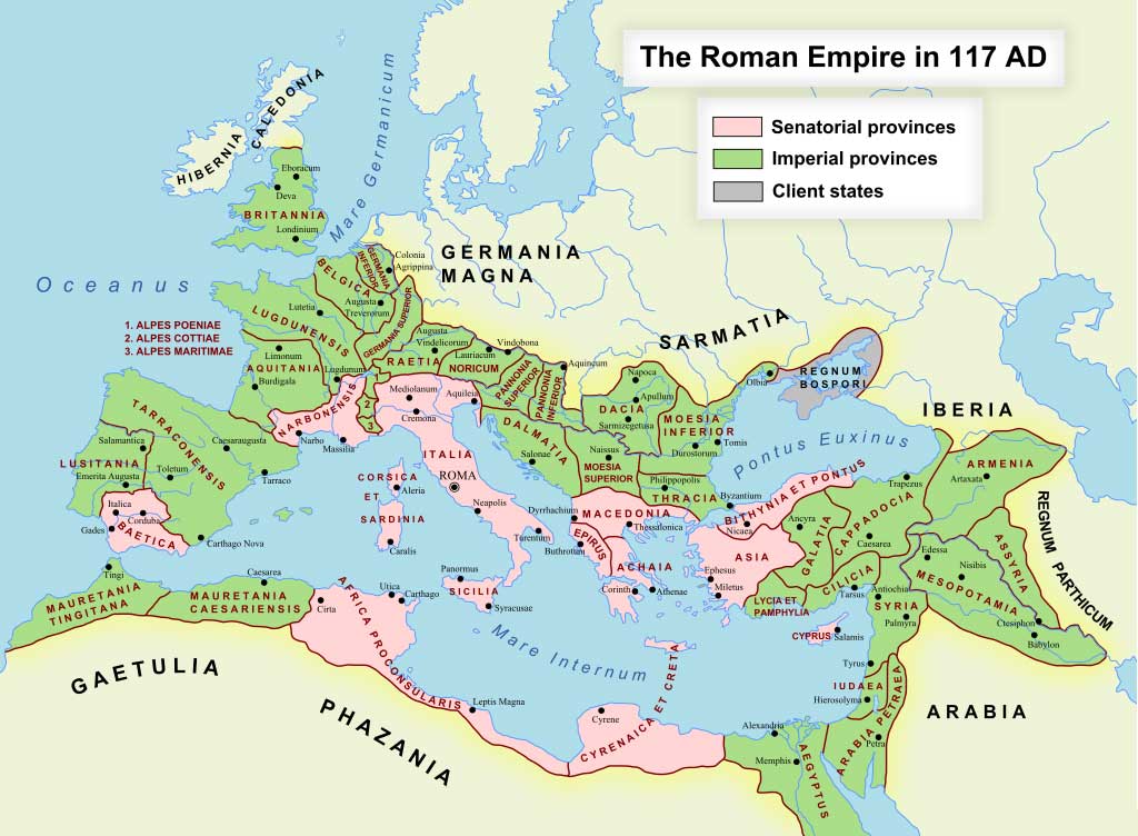 Map of Roman Empire during Antonine dynasty.