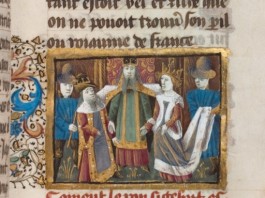 Parchment from 15 century showing mariage of Sigebert and Brunhilda. Curent location: Bibliothèque nationale de France