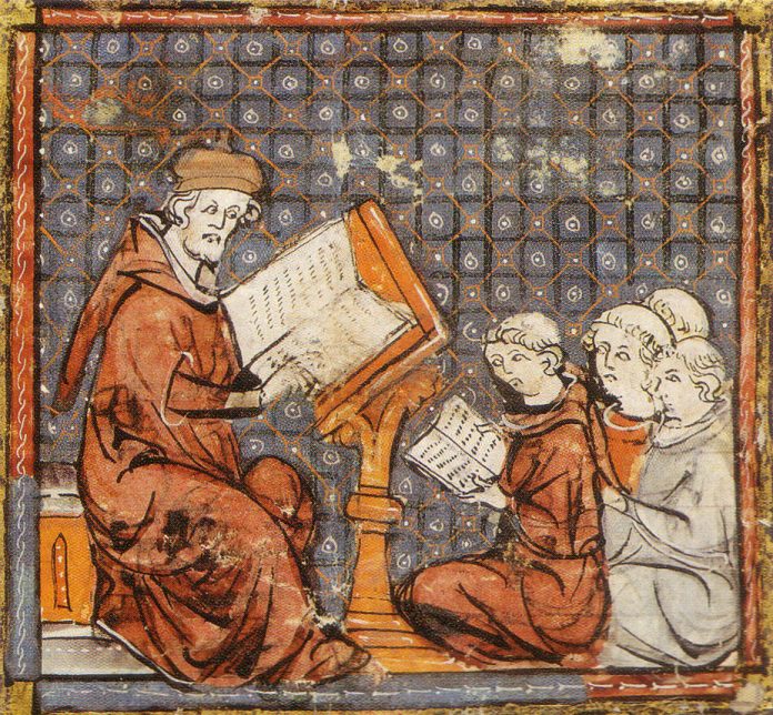 Teaching-in-Paris-14century Medieval Schoolmaster & Students (14thC France)