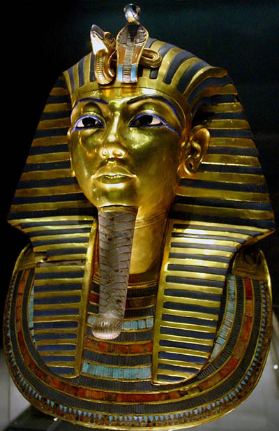 The golden death mask of the Tutankhamun at The Egyptian Museum in Cairo.