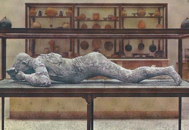 The body of the victim in Pompeii after the eruption of Mount Vesuvius 79 AD.