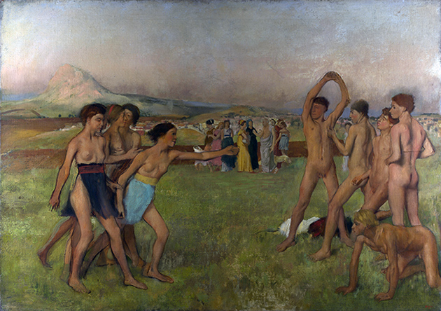 An artistic representation of Spartan exercise, part of the agoge for young Spartan males. 