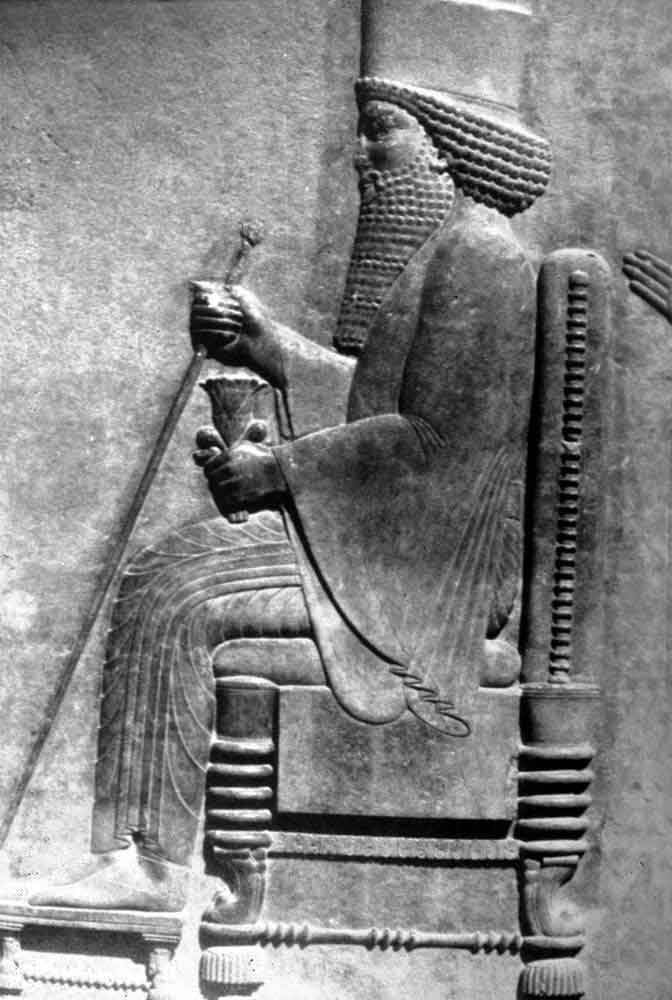 Relief showing Persian emperor (probably Darius I sitting on the throne).