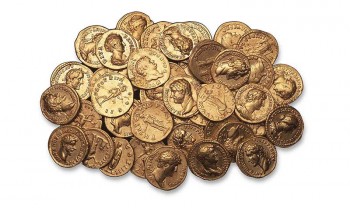 Roman coins excavated in London. 